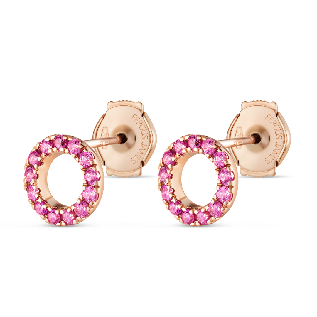 Circular Pink Sapphire Earrings Rose Gold