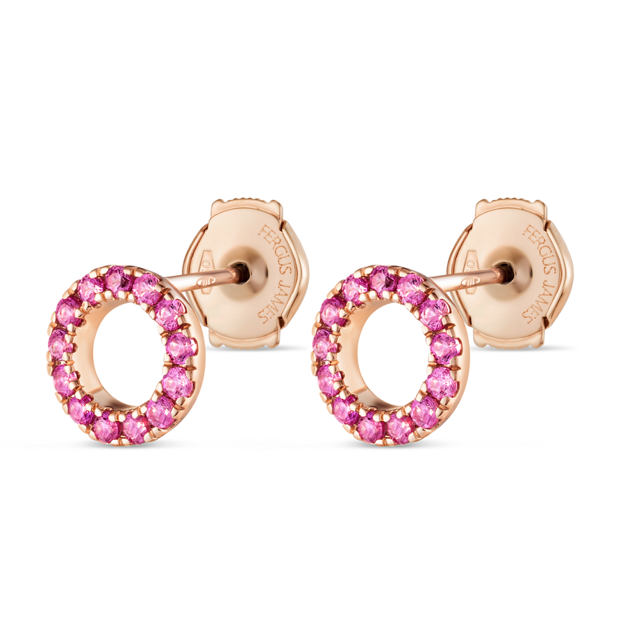 Circular Pink Sapphire Earrings Rose Gold