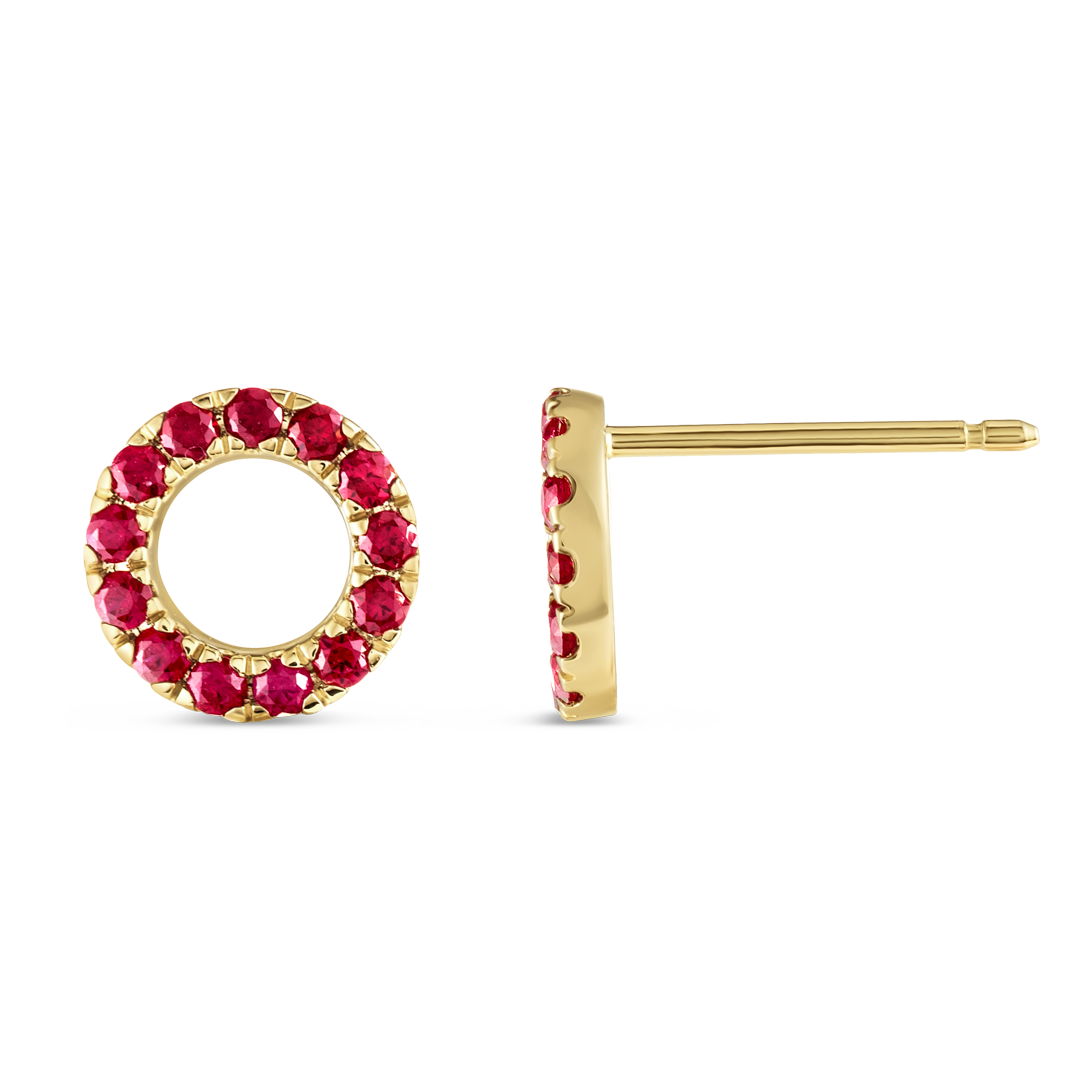 Circular Ruby Earrings Yellow Gold