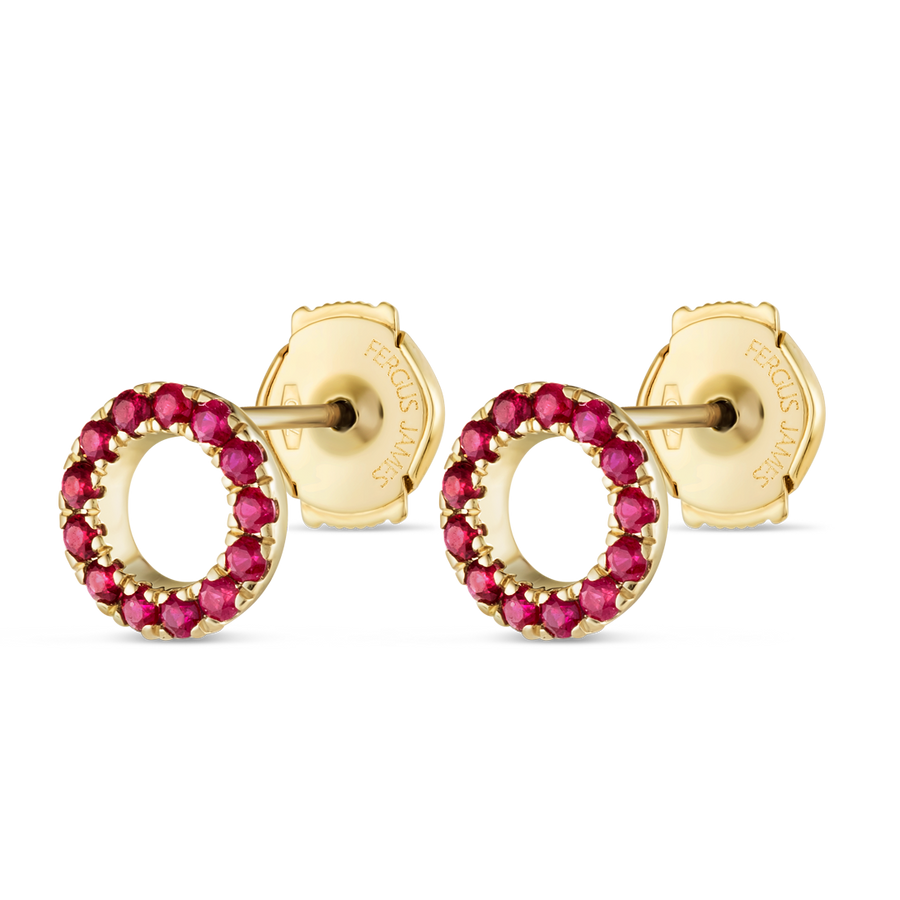Circular Ruby Earrings Yellow Gold