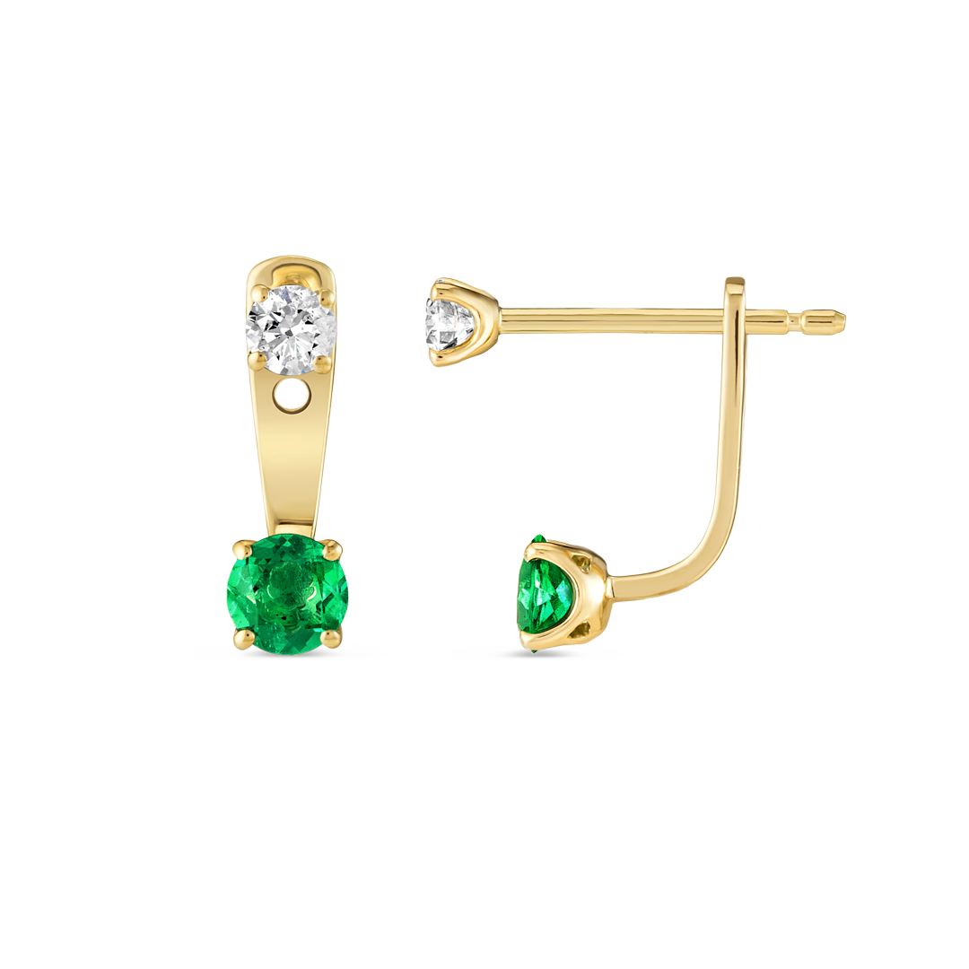 Emerald & Lab-Grown Diamond Raindrop Earrings Yellow Gold