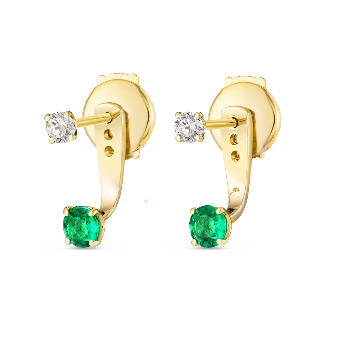Emerald & Lab-Grown Diamond Raindrop Earrings Yellow Gold