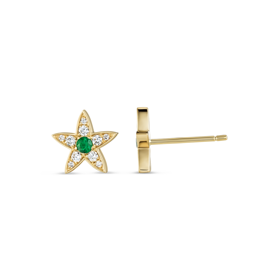 Emerald & Lab-Grown Diamond Star Earrings Yellow Gold
