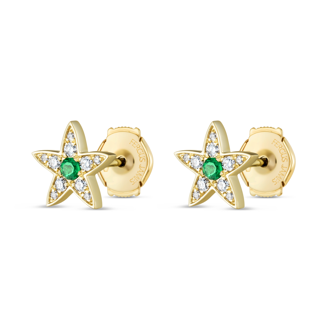 Emerald & Lab-Grown Diamond Star Earrings Yellow Gold