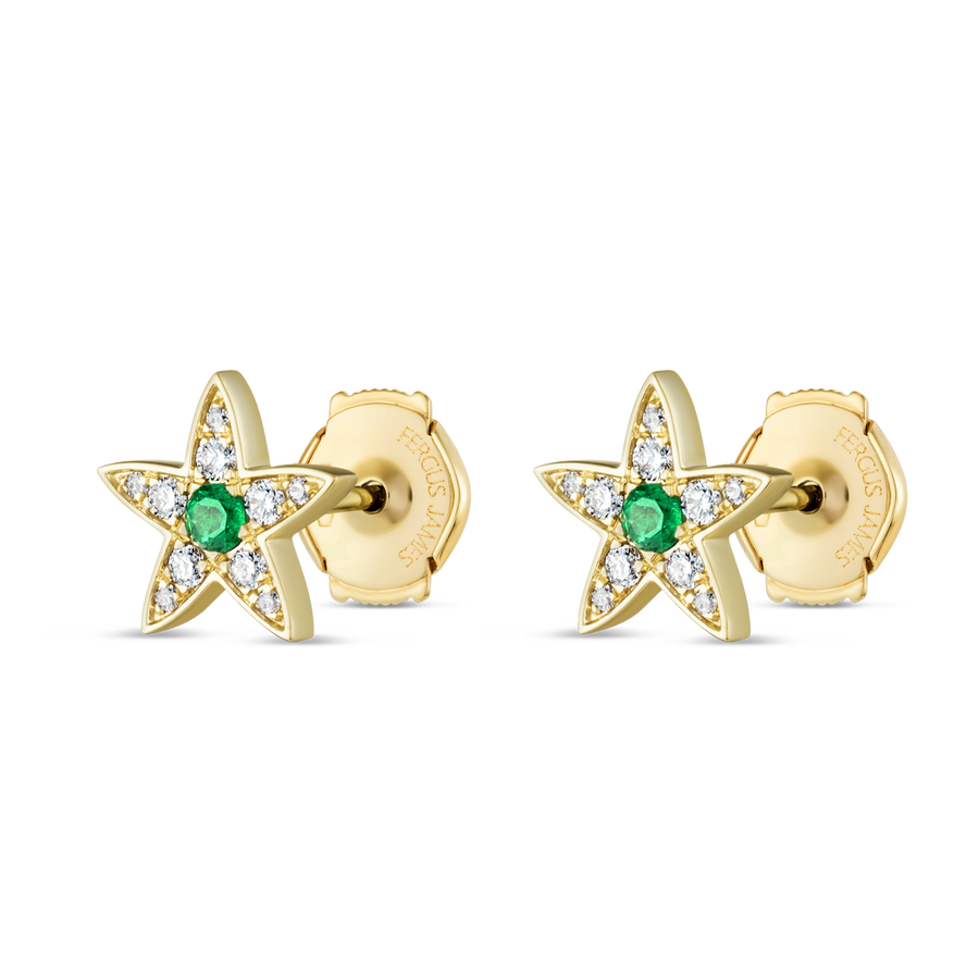 Emerald & Lab-Grown Diamond Star Earrings Yellow Gold