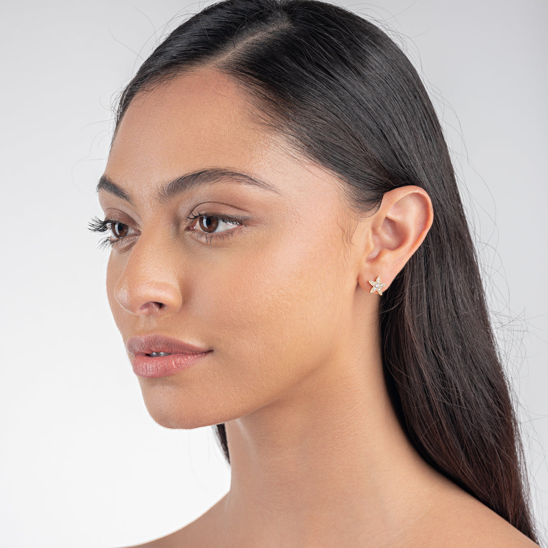 Lab-Grown Diamond Star Earrings Yellow Gold