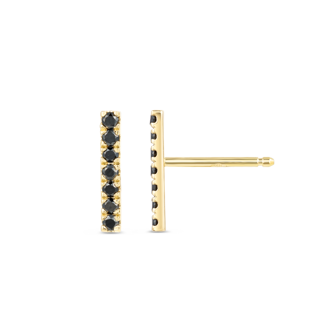 Elegant Black Lab-Grown Diamond Bar Earrings Yellow Gold