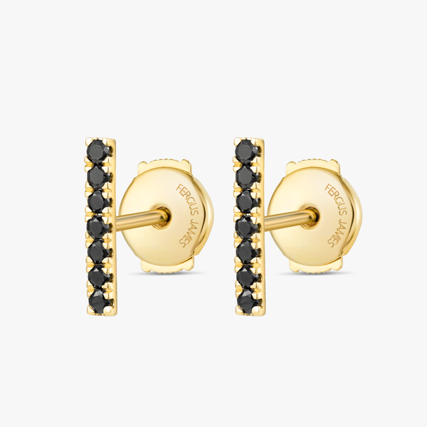 Elegant Black Lab-Grown Diamond Bar Earrings Yellow Gold