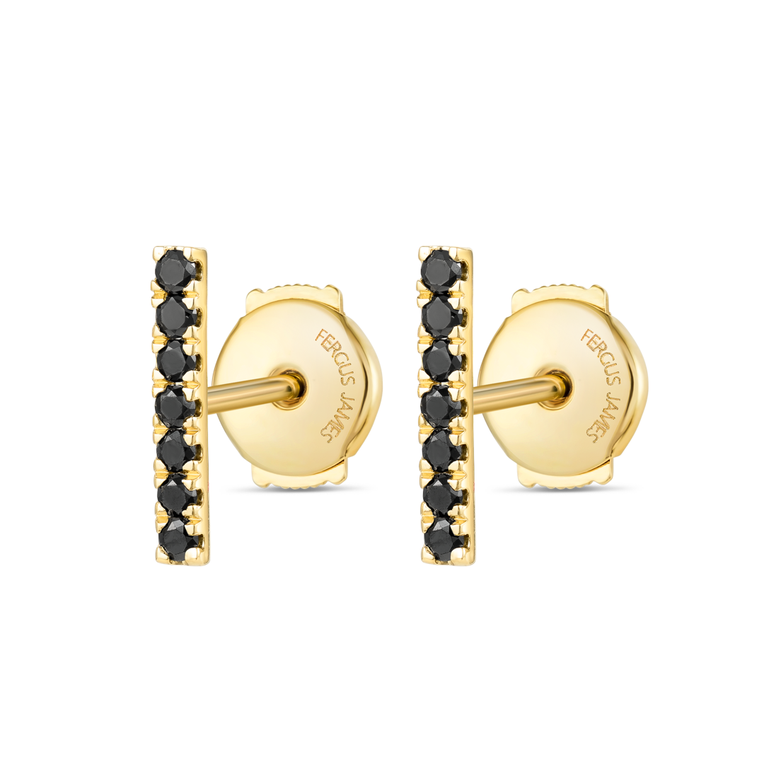 Elegant Black Lab-Grown Diamond Bar Earrings Yellow Gold