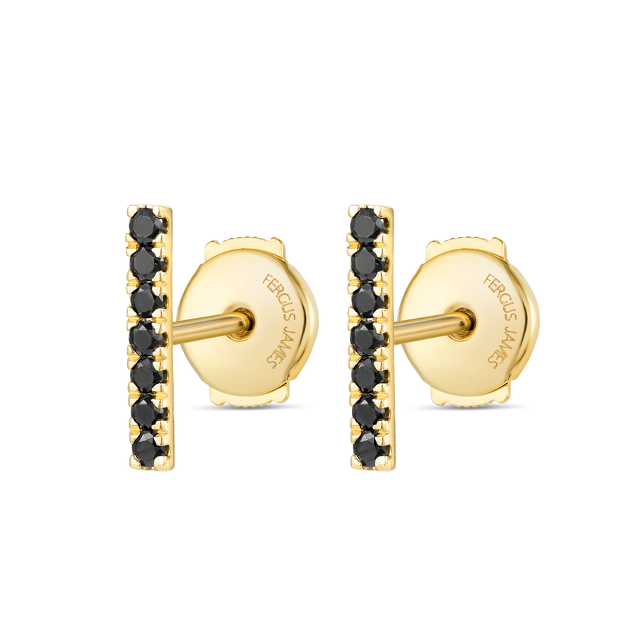Elegant Black Lab-Grown Diamond Bar Earrings Yellow Gold