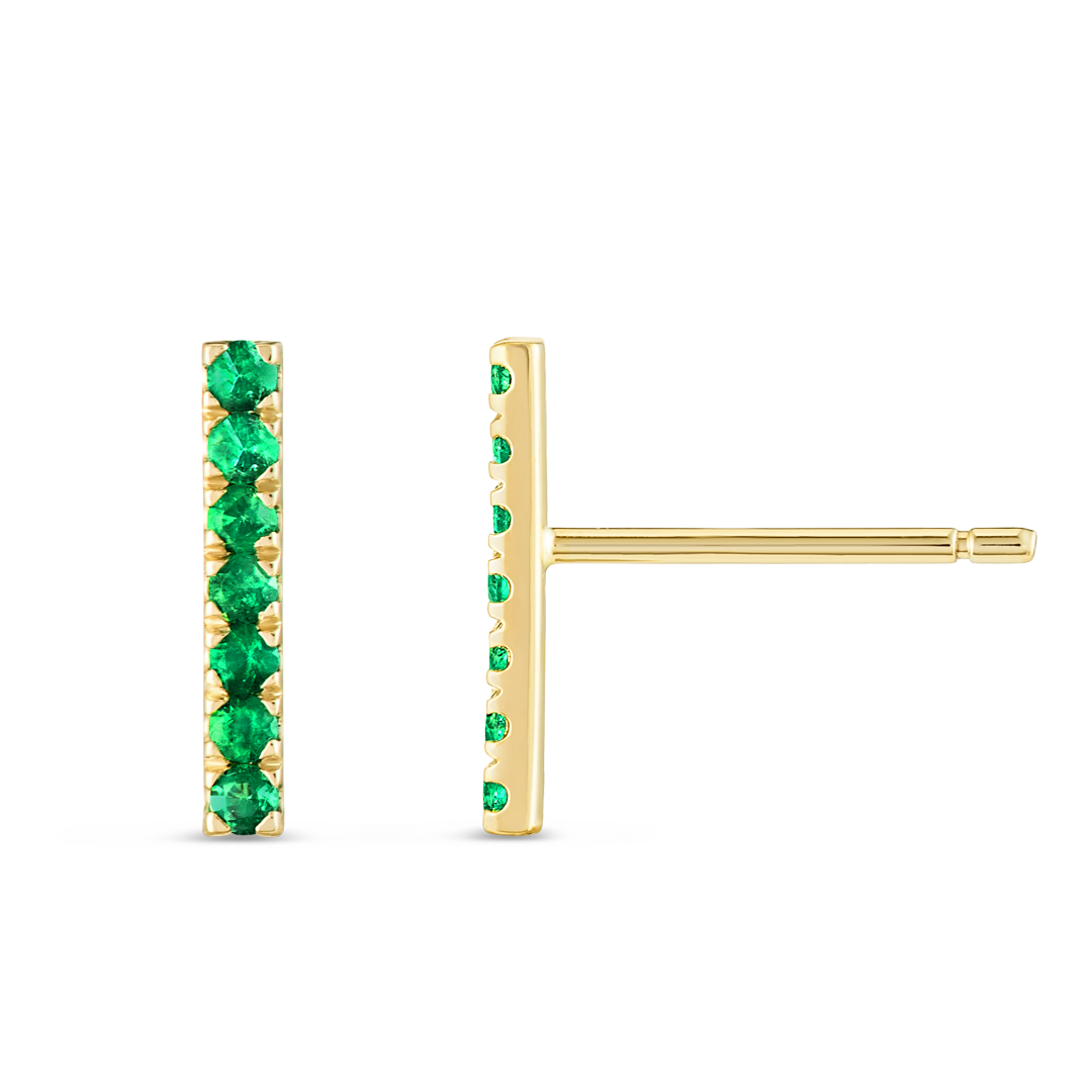 Elegant Emerald Bar Earrings Yellow Gold