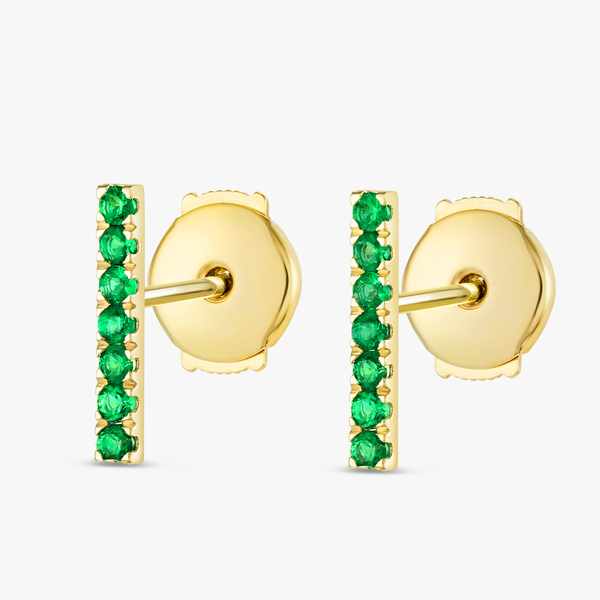 Elegant Emerald Bar Earrings Yellow Gold