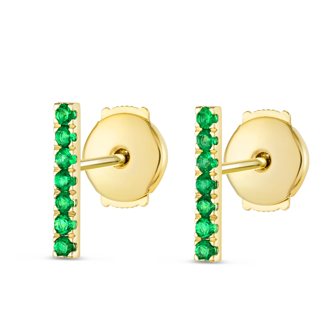 Elegant Emerald Bar Earrings Yellow Gold