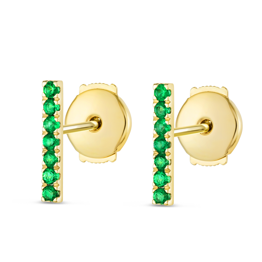 Elegant Emerald Bar Earrings Yellow Gold