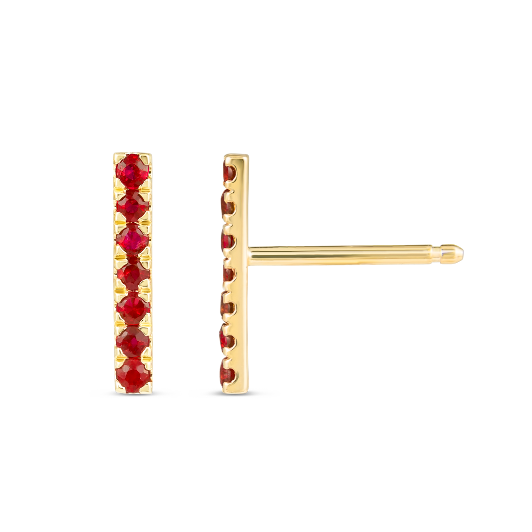 Elegant Ruby Bar Earrings Yellow Gold