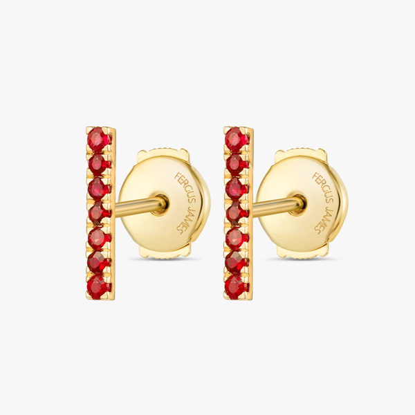 Elegant Ruby Bar Earrings Yellow Gold