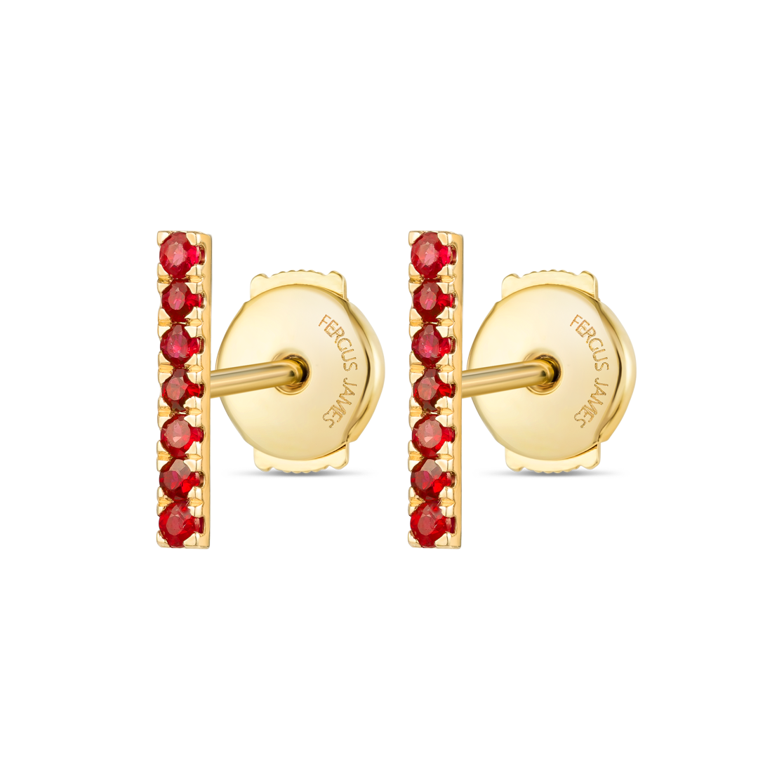 Elegant Ruby Bar Earrings Yellow Gold