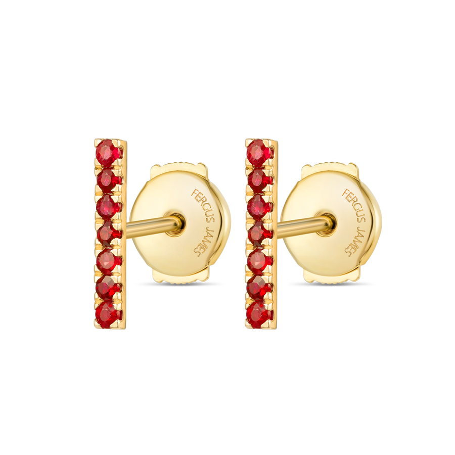Elegant Ruby Bar Earrings Yellow Gold
