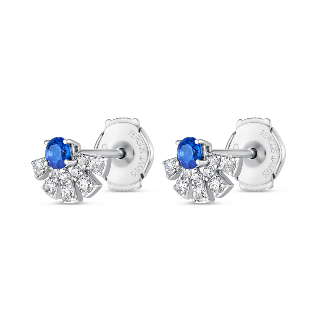 Blue Sapphire & Lab-Grown Diamond Sunrise Earrings White Gold