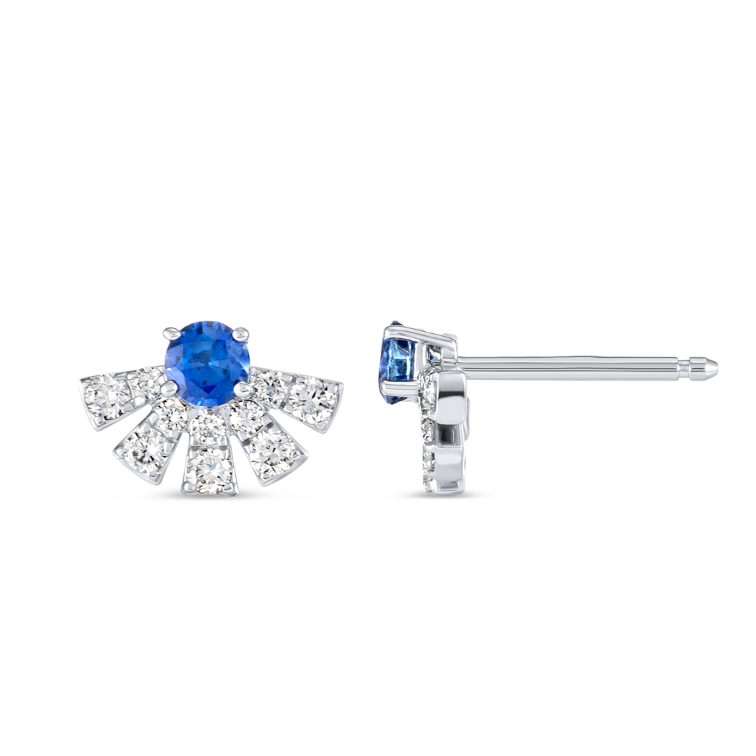Blue Sapphire & Lab-Grown Diamond Sunrise Earrings White Gold