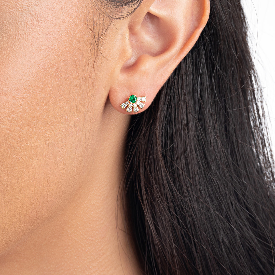 Emerald & Lab-Grown Diamond Sunrise Earrings Yellow Gold