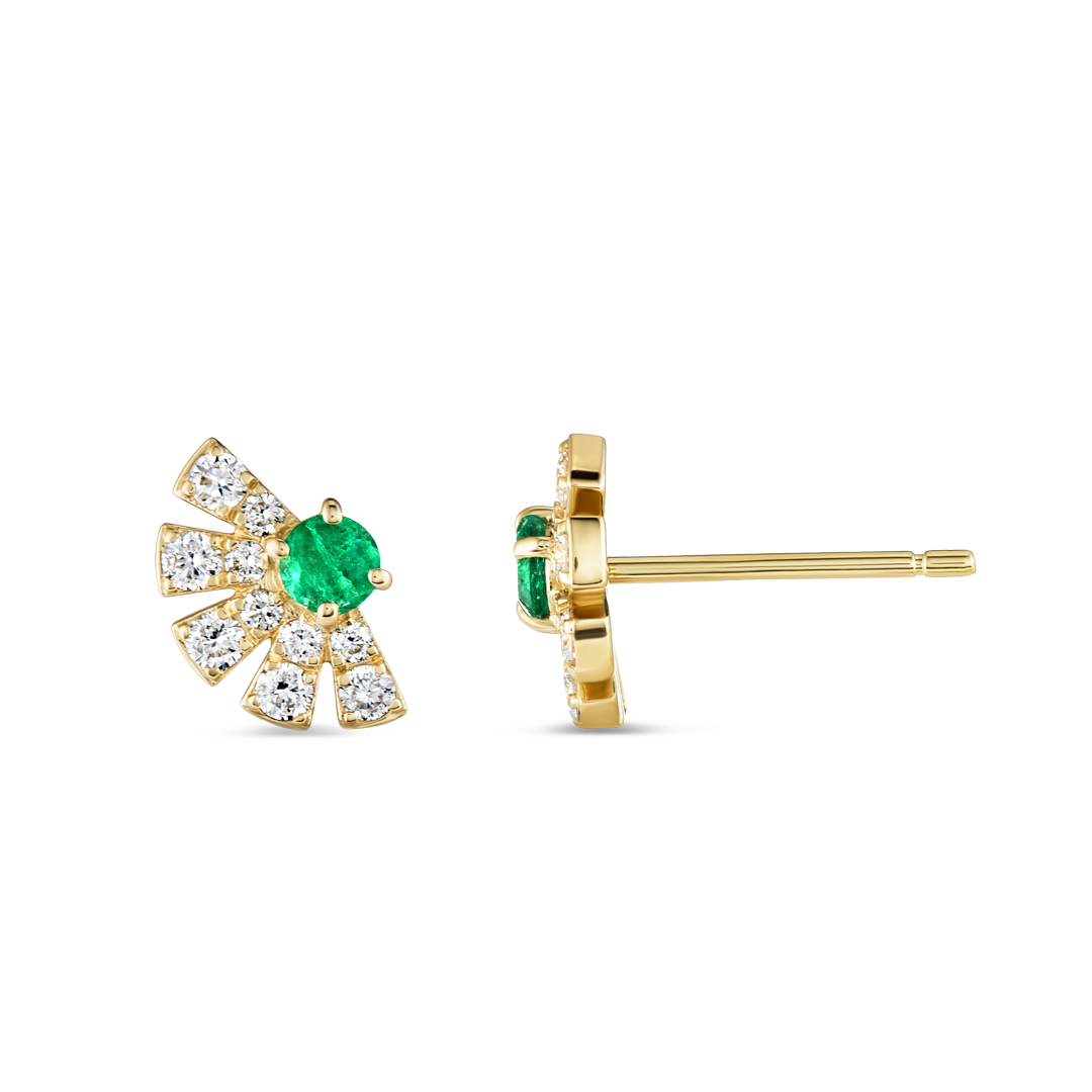 Emerald & Lab-Grown Diamond Sunrise Earrings Yellow Gold