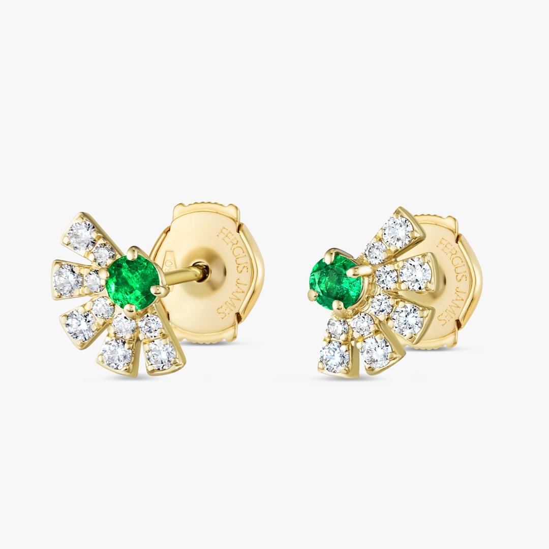 Emerald & Lab-Grown Diamond Sunrise Earrings Yellow Gold