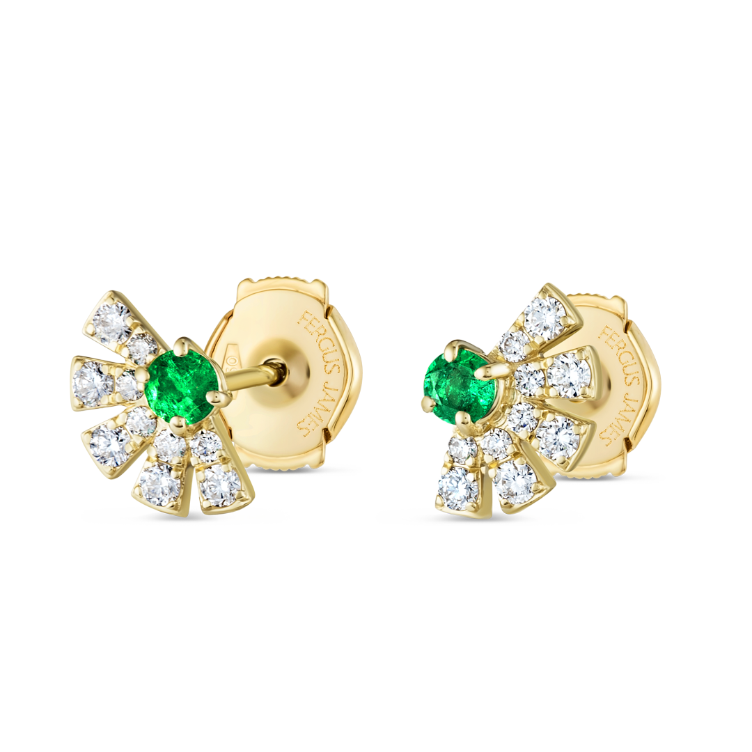 Emerald & Lab-Grown Diamond Sunrise Earrings Yellow Gold