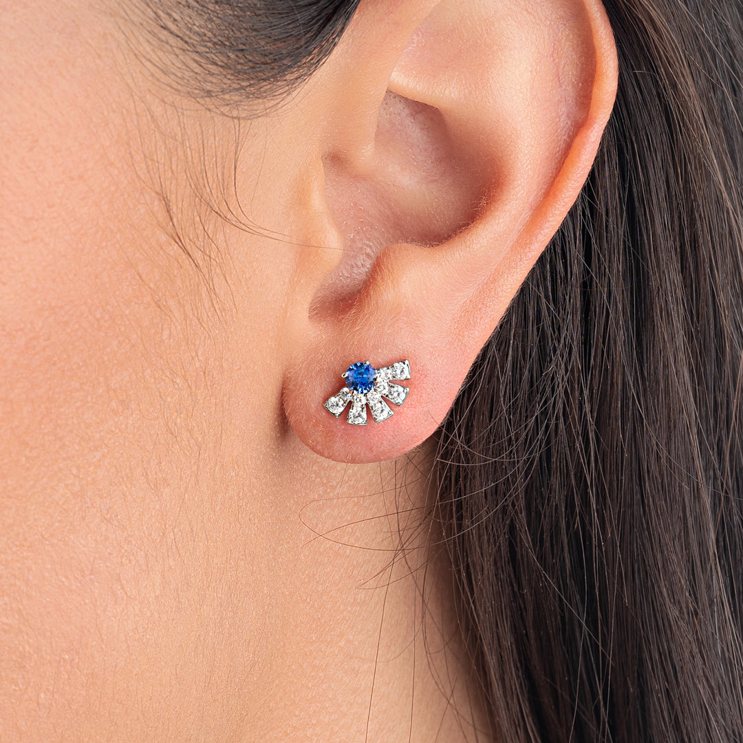 Blue Sapphire & Lab-Grown Diamond Sunrise Earrings White Gold