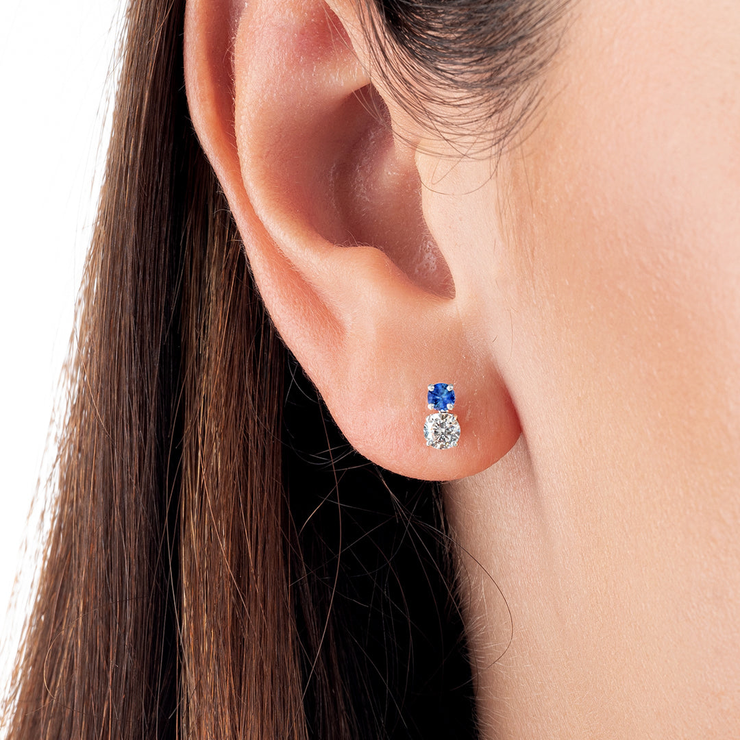 Duo Blue Sapphire & Lab-Grown Diamond Earrings White Gold