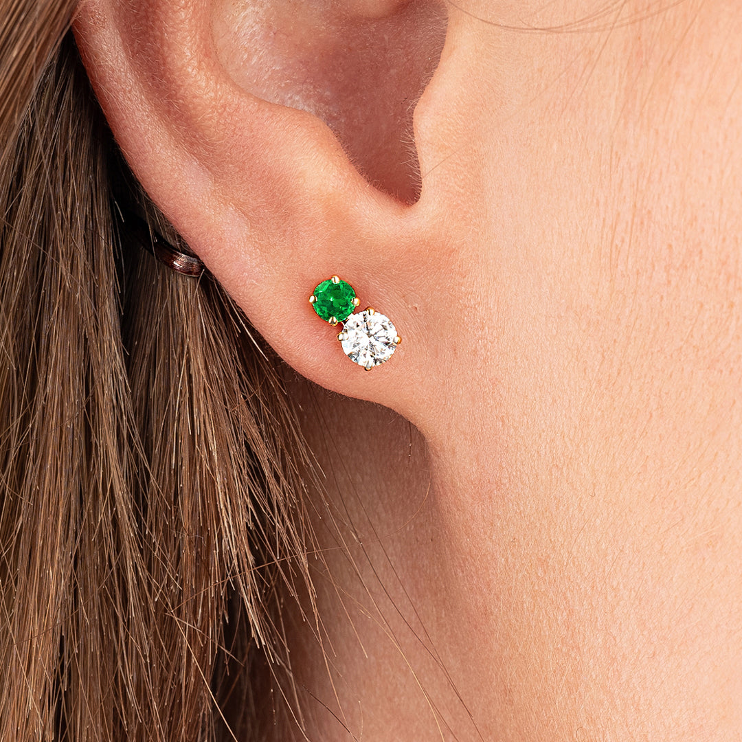 Duo Emerald & Lab-Grown Diamond Earrings Yellow Gold
