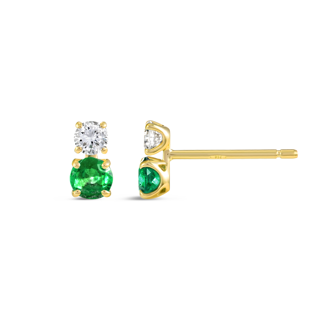 Duo Lab-Grown Diamond & Emerald Earrings Yellow Gold