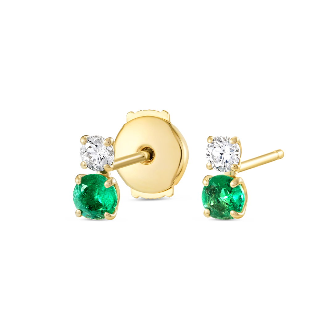 Duo Lab-Grown Diamond & Emerald Earrings Yellow Gold