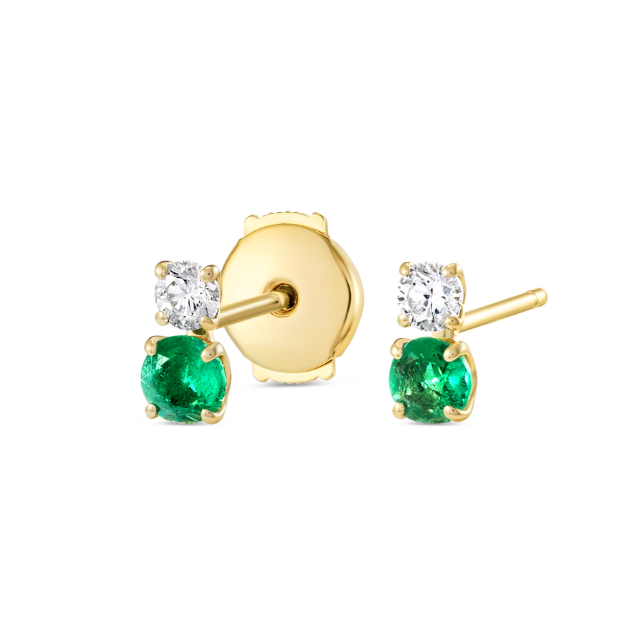 Duo Lab-Grown Diamond & Emerald Earrings Yellow Gold
