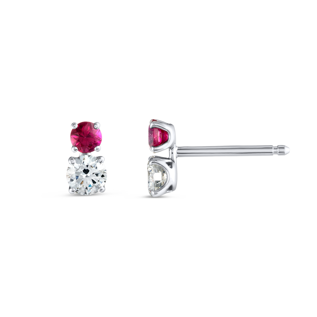 Duo Deep Red Ruby & Lab-Grown Diamond Earrings White Gold