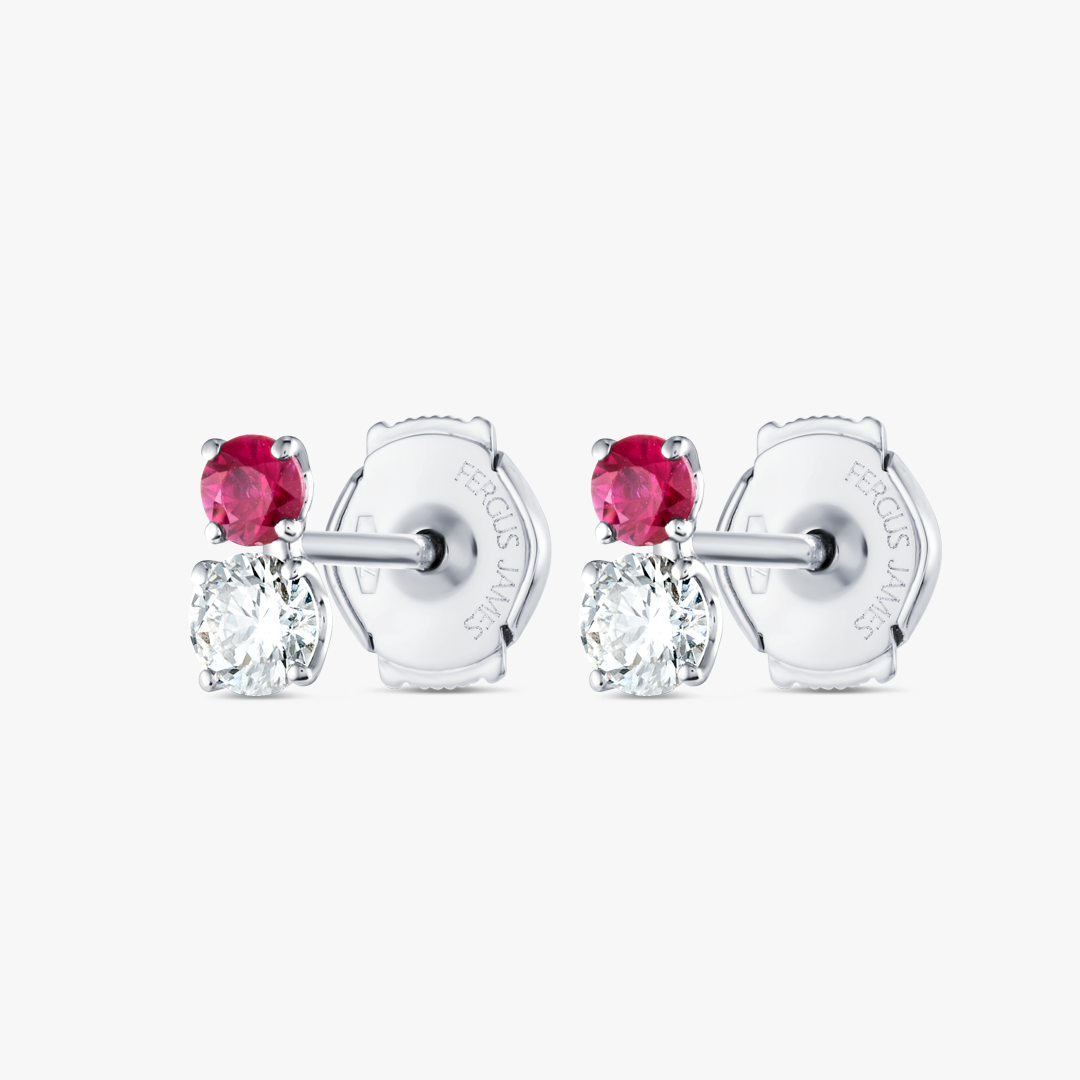 Duo Deep Red Ruby & Lab-Grown Diamond Earrings White Gold