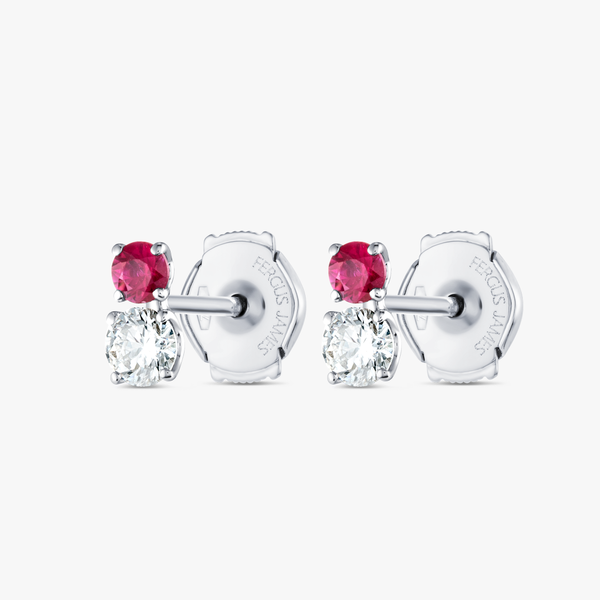 Duo Deep Red Ruby & Lab-Grown Diamond Earrings White Gold