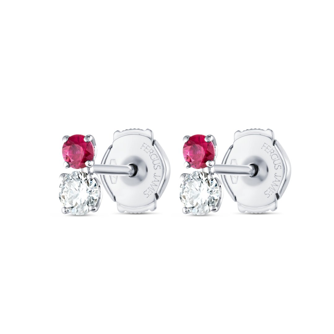 Duo Deep Red Ruby And Diamond Earrings White Gold