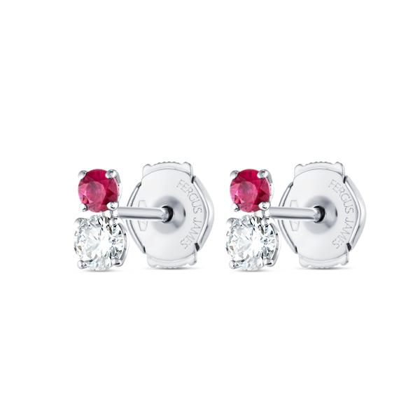 Duo Deep Red Ruby & Lab-Grown Diamond Earrings White Gold