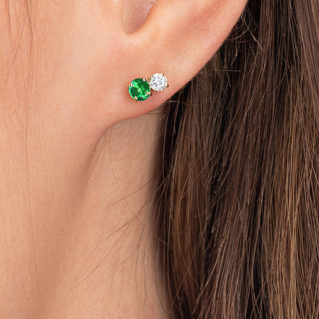 Duo Lab-Grown Diamond & Emerald Earrings Yellow Gold
