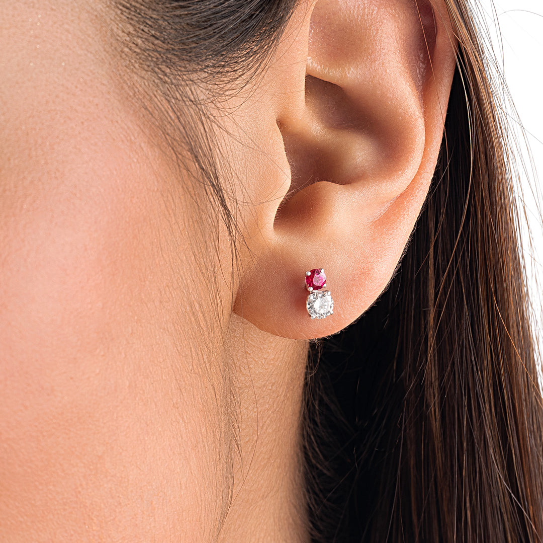 Duo Deep Red Ruby & Lab-Grown Diamond Earrings White Gold