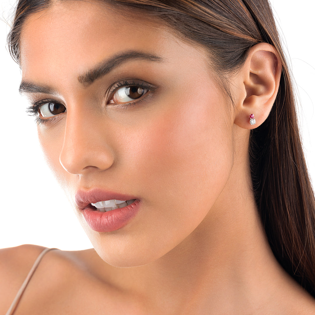 Duo Deep Red Ruby & Lab-Grown Diamond Earrings White Gold