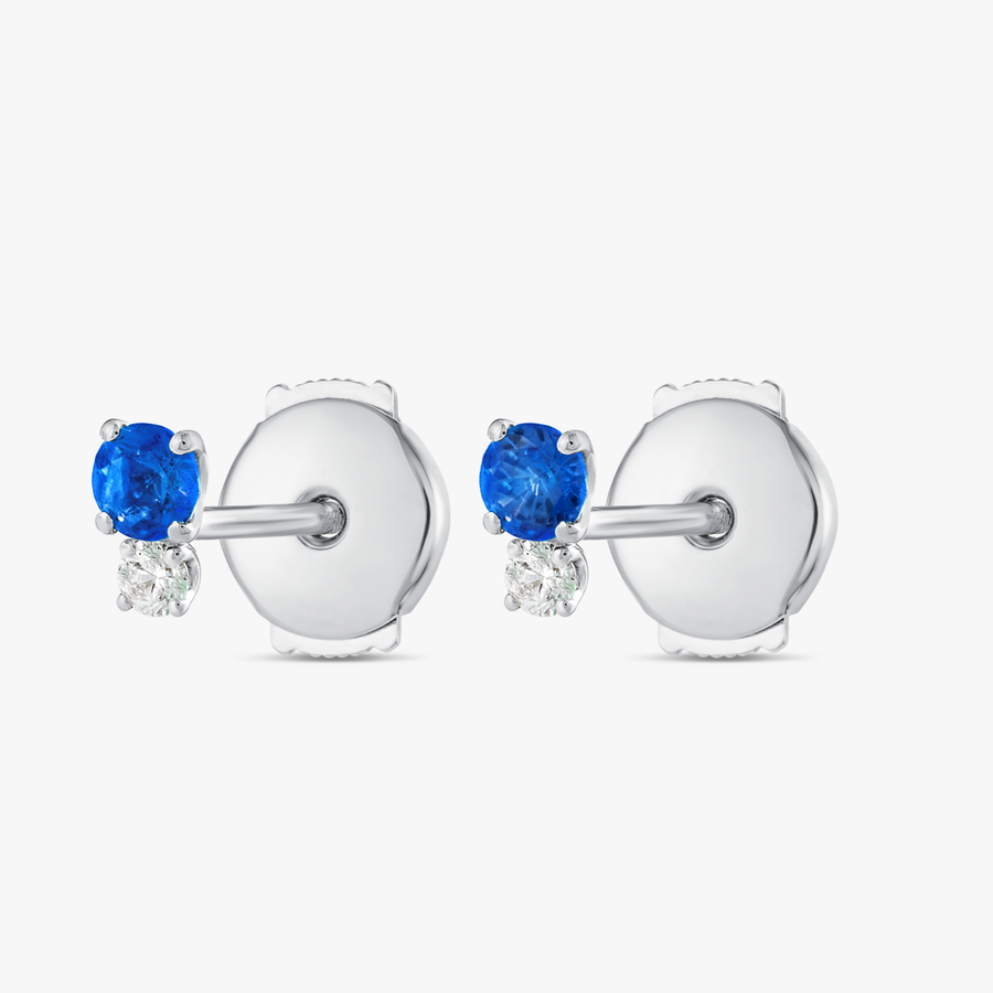 Mini Duo Sri Lankan Ceylon Blue Sapphire & Lab-Grown Diamond Earrings White Gold