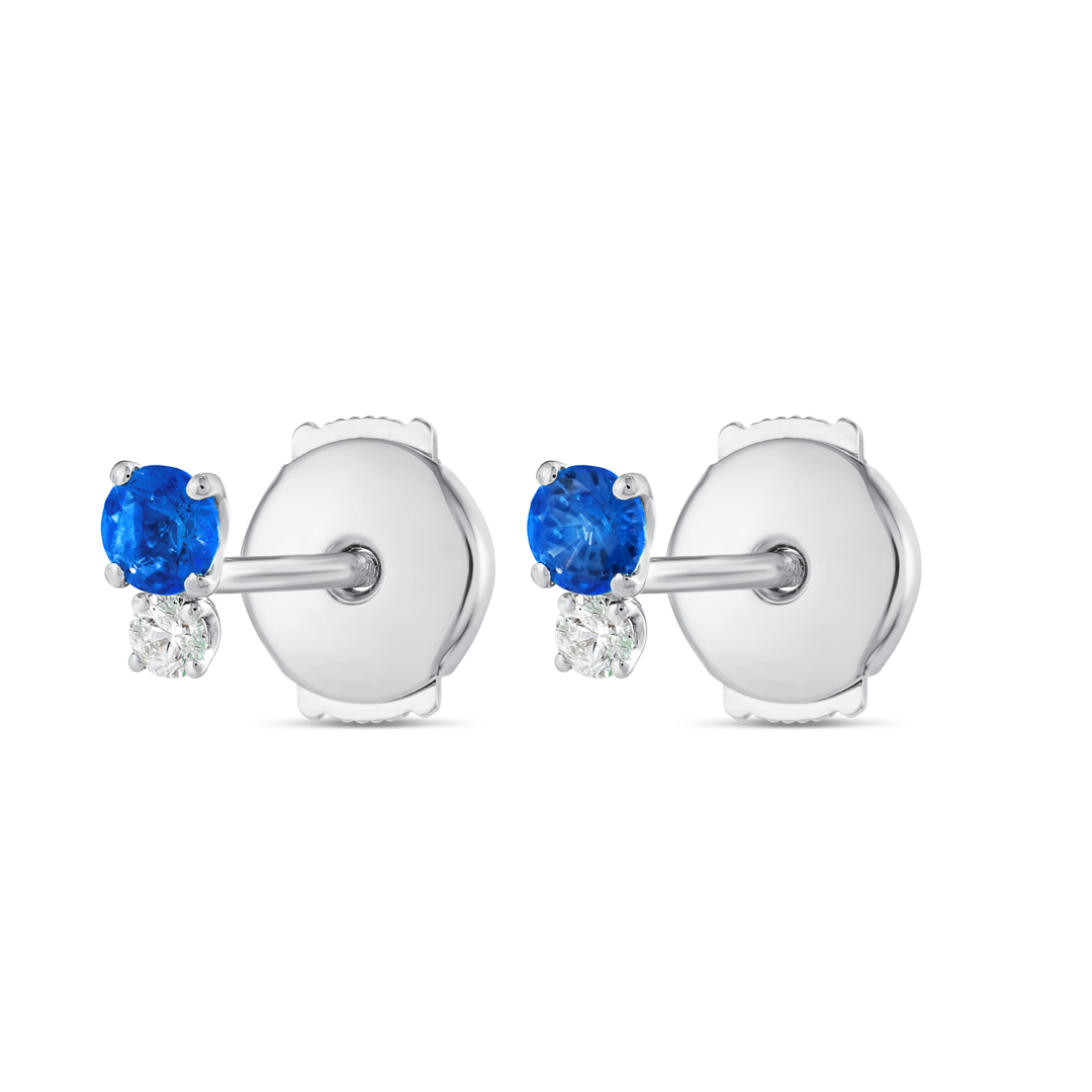 Mini Duo Sri Lankan Ceylon Blue Sapphire & Lab-Grown Diamond Earrings White Gold