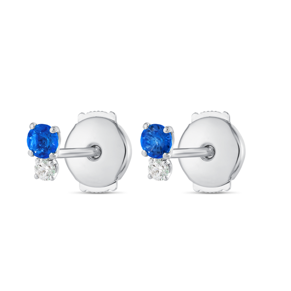 Mini Duo Sri Lankan Ceylon Blue Sapphire & Lab-Grown Diamond Earrings White Gold