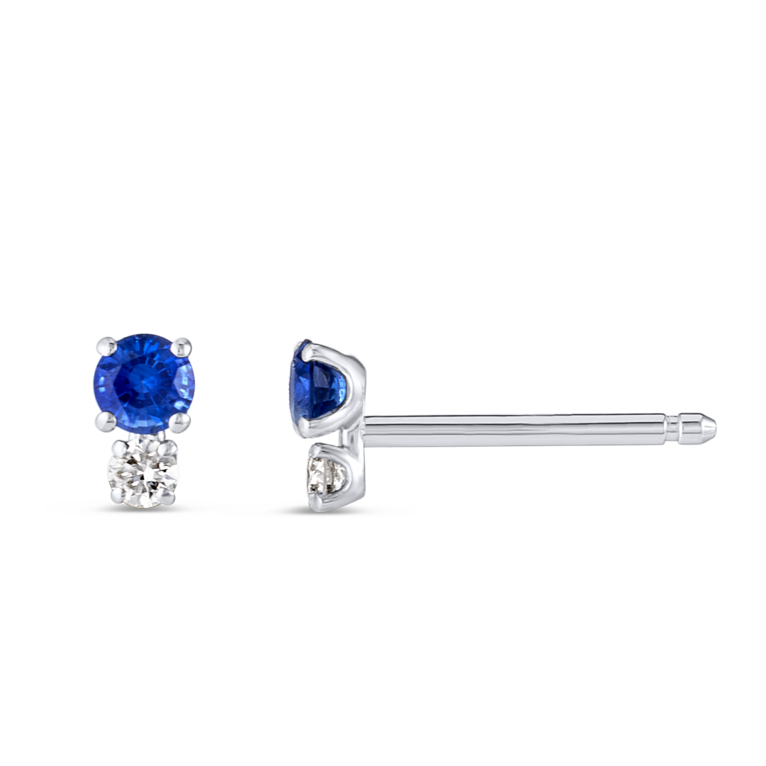 Mini Duo Sri Lankan Ceylon Blue Sapphire & Lab-Grown Diamond Earrings White Gold