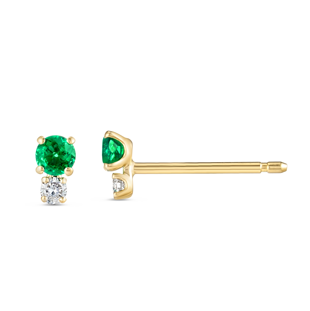 Mini Duo Colombian Emerald & Lab-Grown Diamond Earrings Yellow Gold