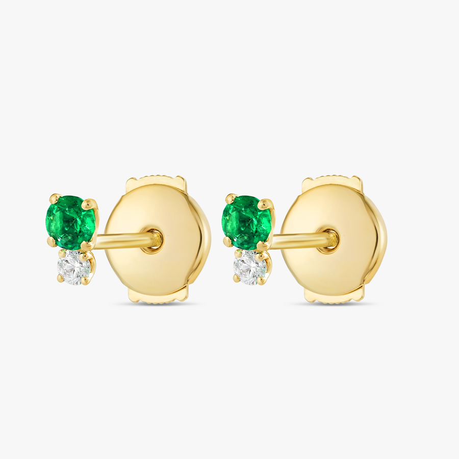 Mini Duo Colombian Emerald & Lab-Grown Diamond Earrings Yellow Gold