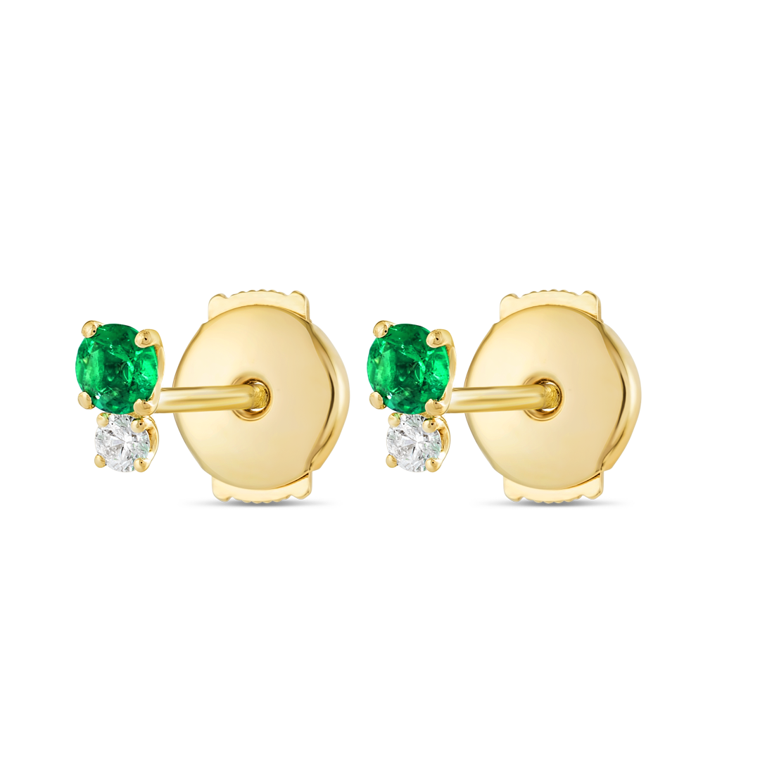 Mini Duo Colombian Emerald & Lab-Grown Diamond Earrings Yellow Gold
