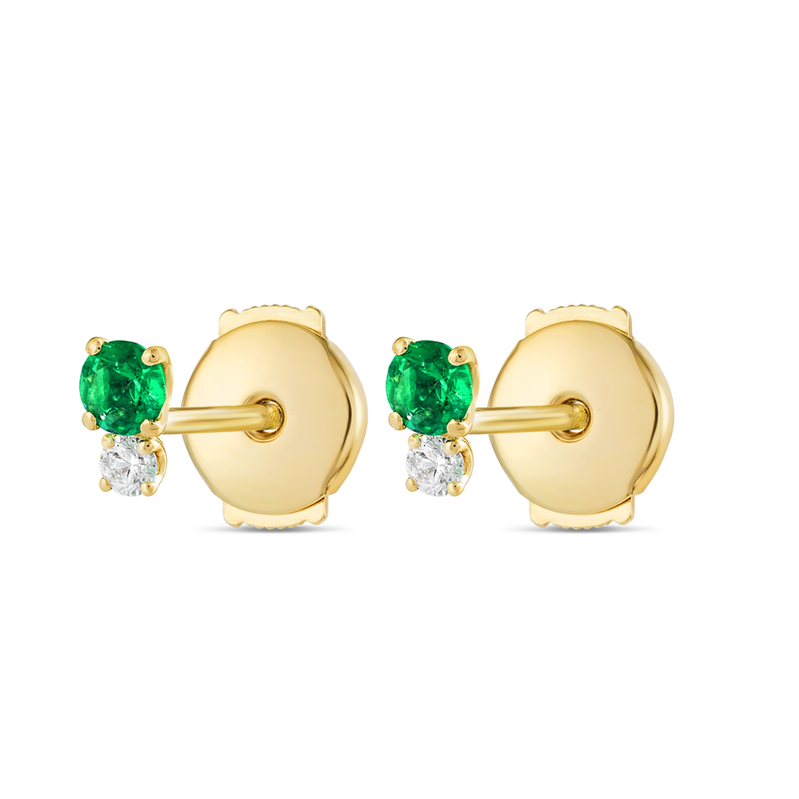 Mini Duo Colombian Emerald & Lab-Grown Diamond Earrings Yellow Gold